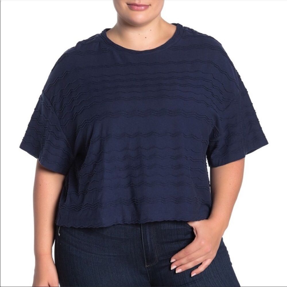 MADEWELL | Textured Dolman Sleeve Cropped Shirt Navy Blue Crewneck Women’s Large